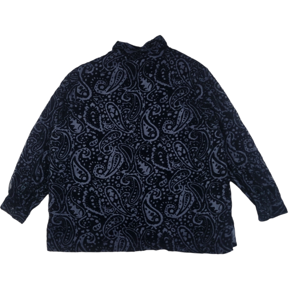 Annie Alexander Velvet Burnout Top‎ Womens 2X Black Paisley Button Front Blouse - Picture 2 of 8